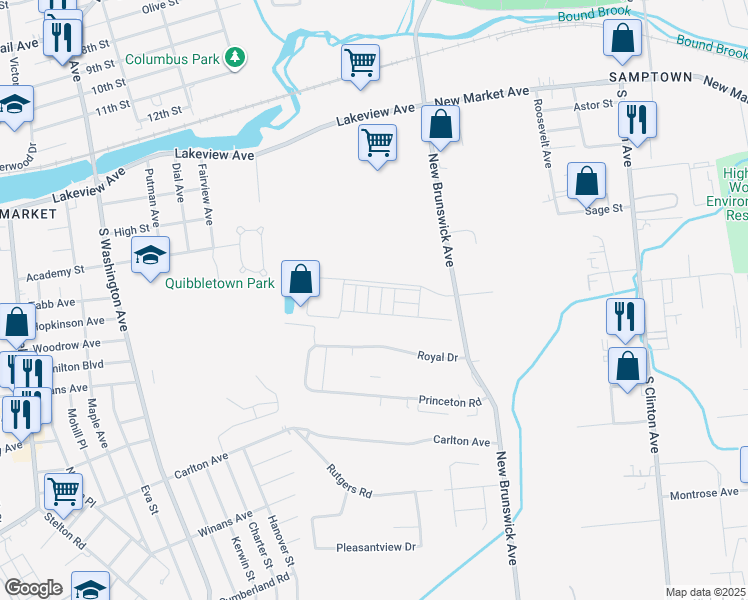 map of restaurants, bars, coffee shops, grocery stores, and more near 921 Breckenridge Court in Piscataway
