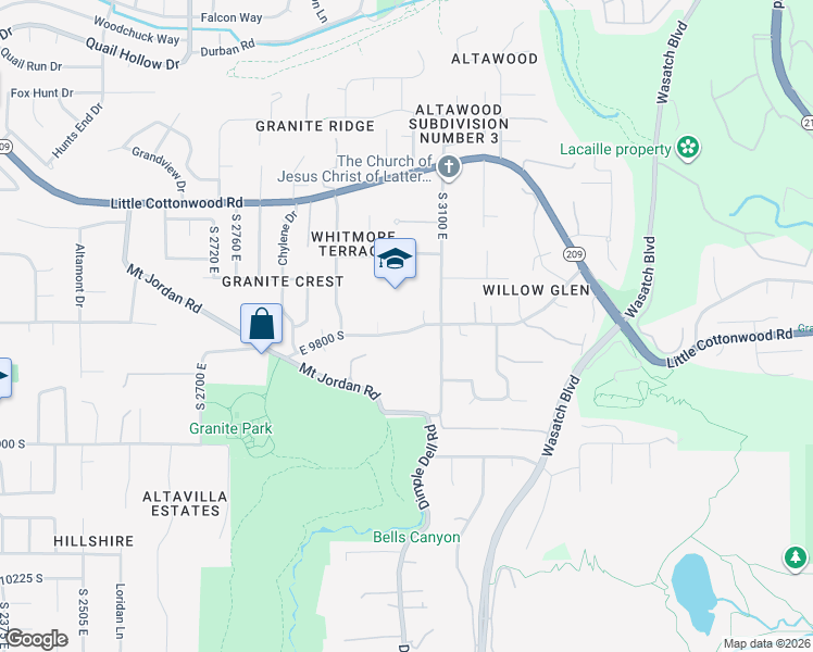 map of restaurants, bars, coffee shops, grocery stores, and more near 9760 South 3100 East in Sandy