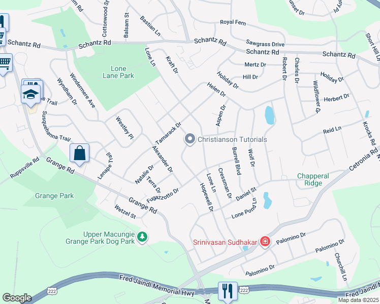 map of restaurants, bars, coffee shops, grocery stores, and more near 235 Hopewell Drive in Allentown