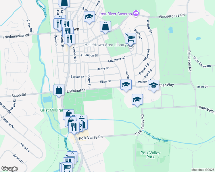 map of restaurants, bars, coffee shops, grocery stores, and more near 105 Rentzheimer Drive in Hellertown