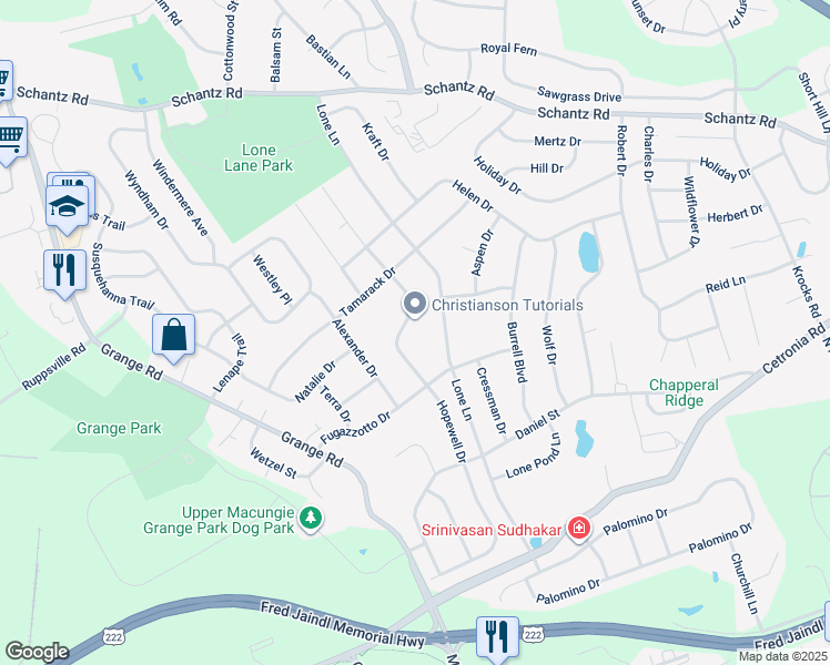 map of restaurants, bars, coffee shops, grocery stores, and more near 235 Hopewell Drive in Allentown