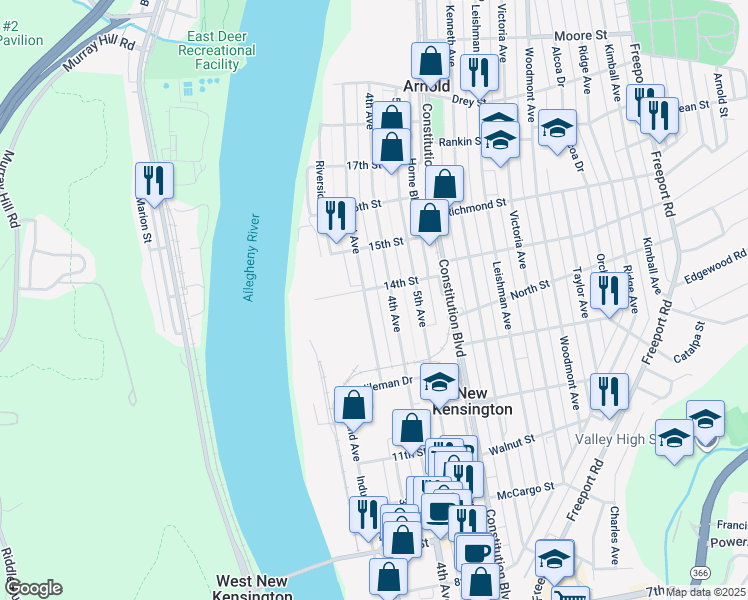 map of restaurants, bars, coffee shops, grocery stores, and more near in Arnold
