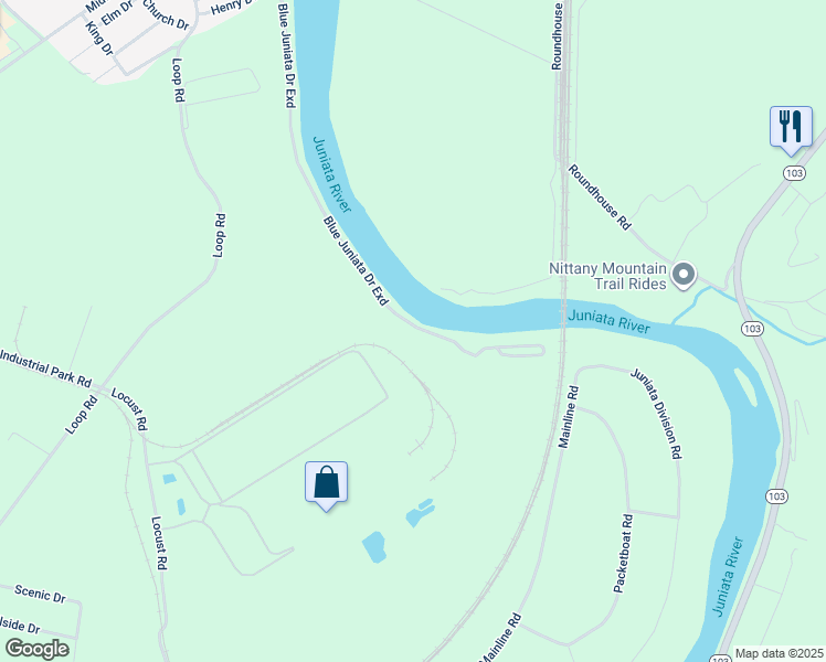 map of restaurants, bars, coffee shops, grocery stores, and more near 460 Blue Juniata Drive in Lewistown