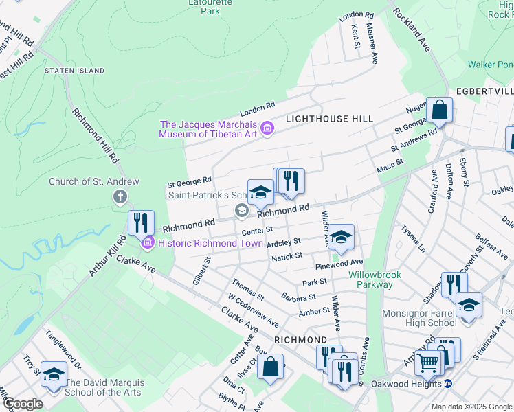 map of restaurants, bars, coffee shops, grocery stores, and more near 3531 Richmond Road in Staten Island