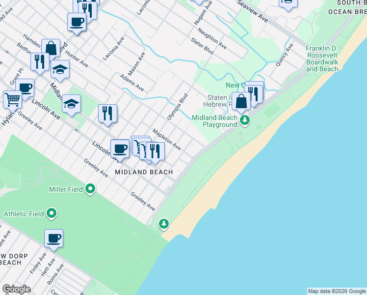 map of restaurants, bars, coffee shops, grocery stores, and more near 743 Patterson Avenue in Staten Island