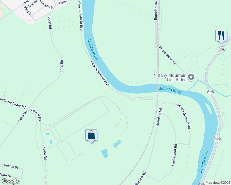 map of restaurants, bars, coffee shops, grocery stores, and more near 460 Blue Juniata Drive in Lewistown