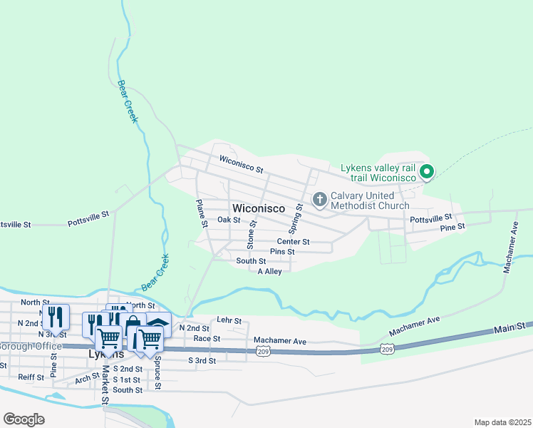 map of restaurants, bars, coffee shops, grocery stores, and more near 405 Walnut Street in Lykens