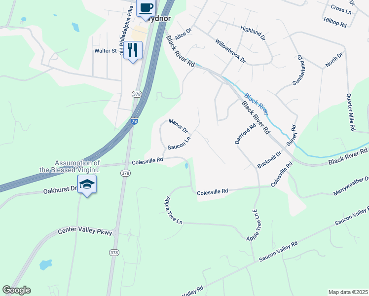 map of restaurants, bars, coffee shops, grocery stores, and more near 1905 Saucon Lane in Bethlehem