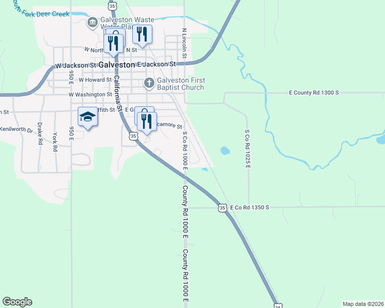map of restaurants, bars, coffee shops, grocery stores, and more near 422 South Deer Creek Street in Galveston