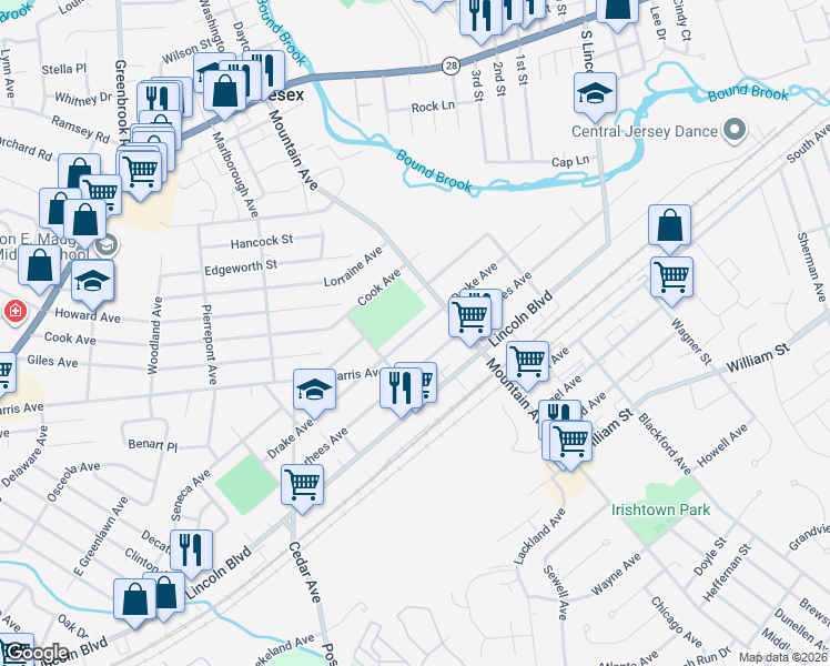 map of restaurants, bars, coffee shops, grocery stores, and more near 650 Drake Avenue in Middlesex