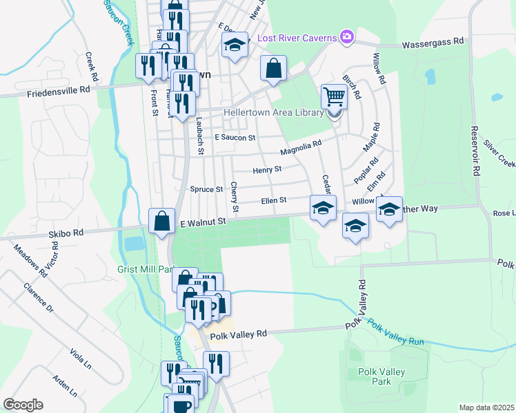 map of restaurants, bars, coffee shops, grocery stores, and more near 336 Ellen Street in Hellertown