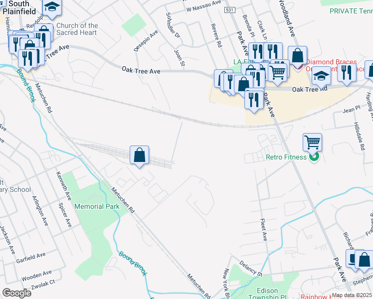 map of restaurants, bars, coffee shops, grocery stores, and more near 501 Kentile Road in South Plainfield