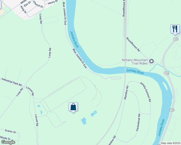 map of restaurants, bars, coffee shops, grocery stores, and more near 450 Blue Juniata Drive in Lewistown