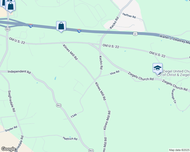 map of restaurants, bars, coffee shops, grocery stores, and more near 1710 Kecks Rd in Breinigsville