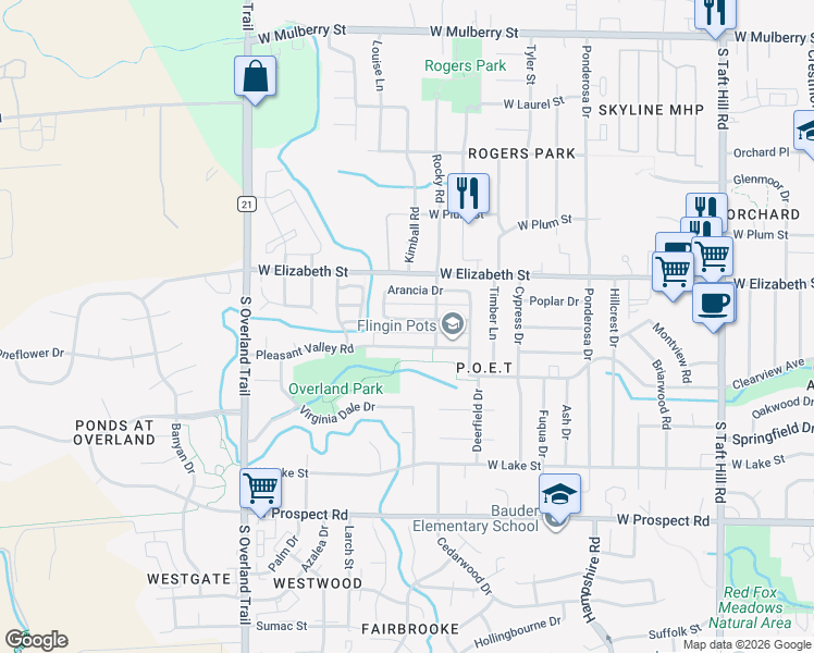 map of restaurants, bars, coffee shops, grocery stores, and more near 2727 Bianco Drive in Fort Collins