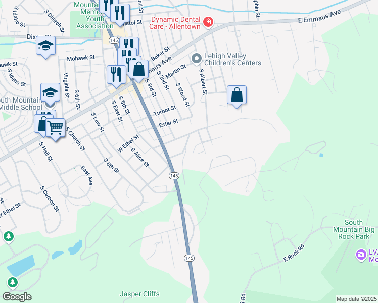 map of restaurants, bars, coffee shops, grocery stores, and more near 2675 Sell Street in Allentown