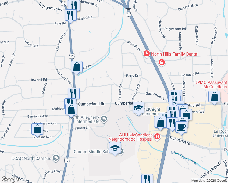 map of restaurants, bars, coffee shops, grocery stores, and more near 9149 Pannier Road in Pittsburgh