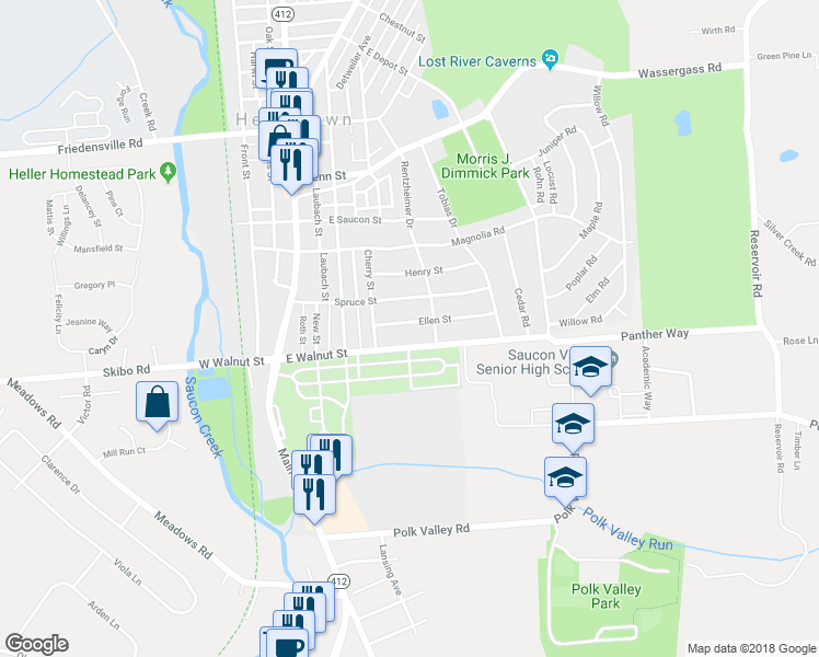 map of restaurants, bars, coffee shops, grocery stores, and more near 336 Ellen Street in Hellertown