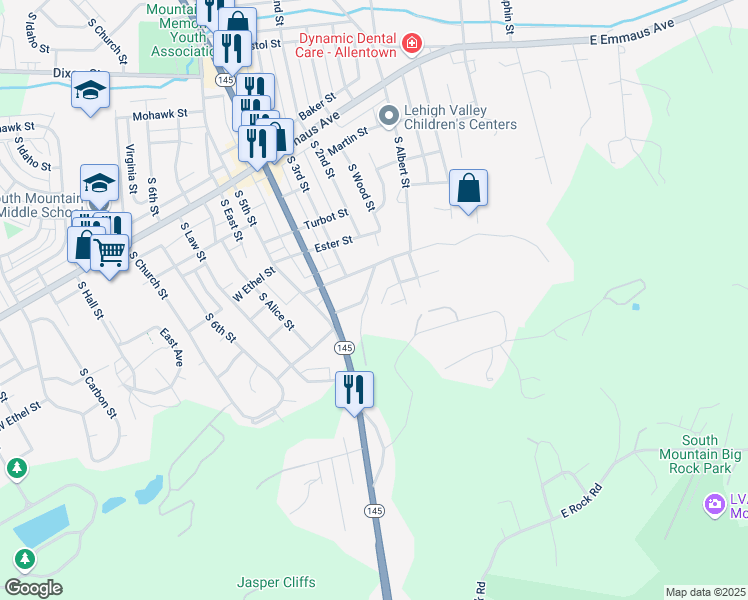 map of restaurants, bars, coffee shops, grocery stores, and more near 2675 Sell Street in Allentown