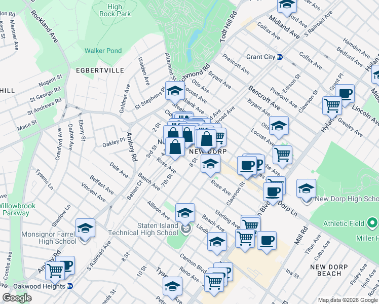 map of restaurants, bars, coffee shops, grocery stores, and more near in Staten Island