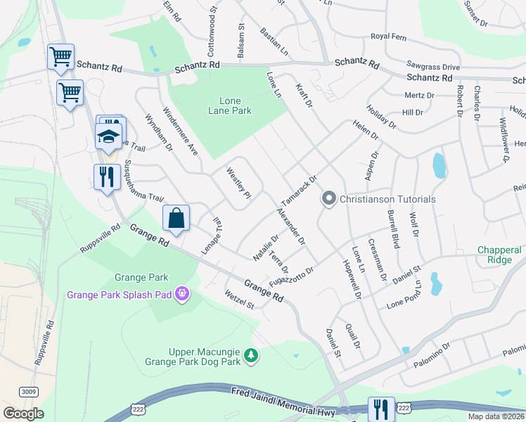 map of restaurants, bars, coffee shops, grocery stores, and more near 6725 Windermere Court in Allentown