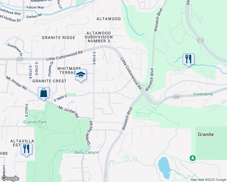 map of restaurants, bars, coffee shops, grocery stores, and more near 9788 Dante Road in Sandy