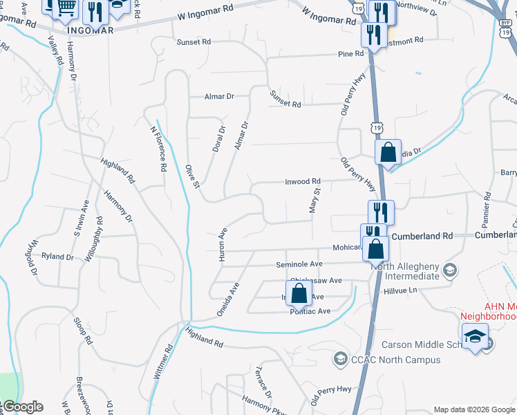 map of restaurants, bars, coffee shops, grocery stores, and more near 461 Olive Street in Pittsburgh