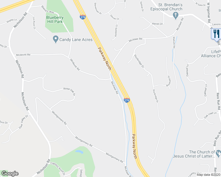 map of restaurants, bars, coffee shops, grocery stores, and more near 2281 McAleer Road in Sewickley