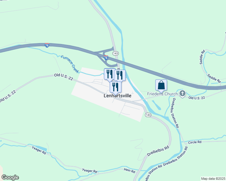 map of restaurants, bars, coffee shops, grocery stores, and more near in Lenhartsville
