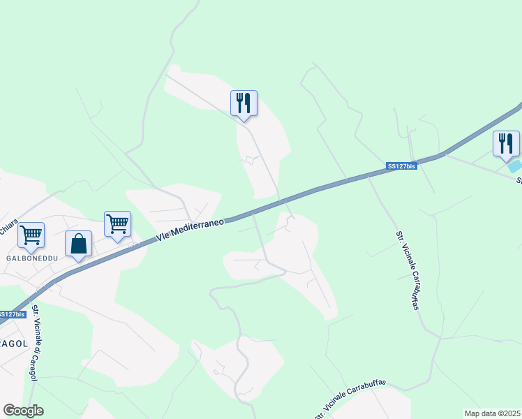 map of restaurants, bars, coffee shops, grocery stores, and more near 30 SS127 in Provincia di Sassari
