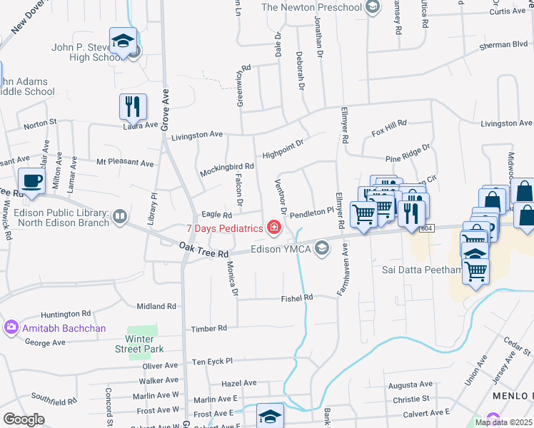 map of restaurants, bars, coffee shops, grocery stores, and more near 27 Lynnwood Road in Edison