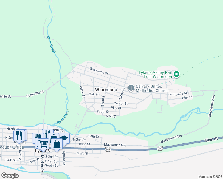 map of restaurants, bars, coffee shops, grocery stores, and more near 406 Walnut Street in Lykens