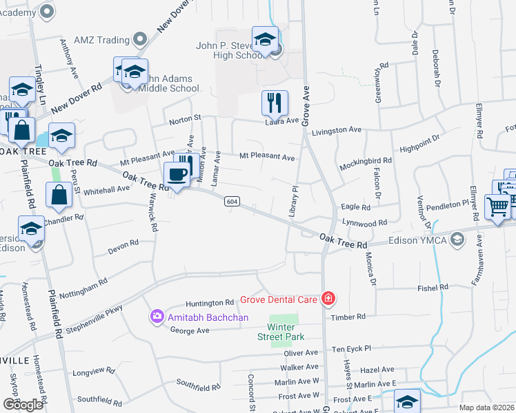map of restaurants, bars, coffee shops, grocery stores, and more near 1910 Oak Tree Road in Edison