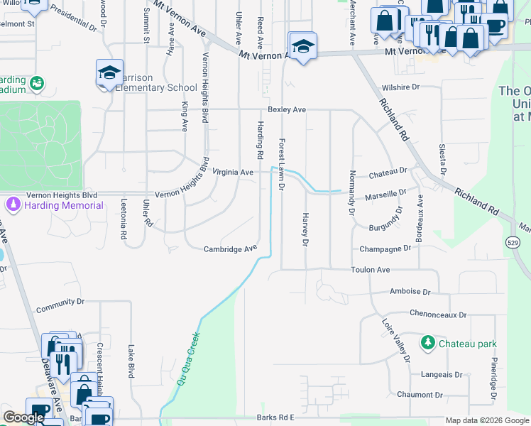map of restaurants, bars, coffee shops, grocery stores, and more near 870 Cambridge Avenue in Marion