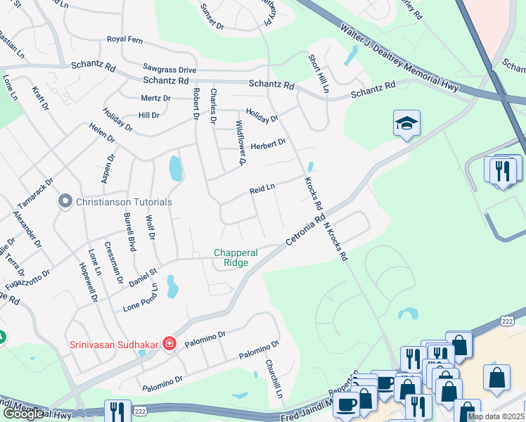 map of restaurants, bars, coffee shops, grocery stores, and more near 259 Sylvia Lane in Allentown