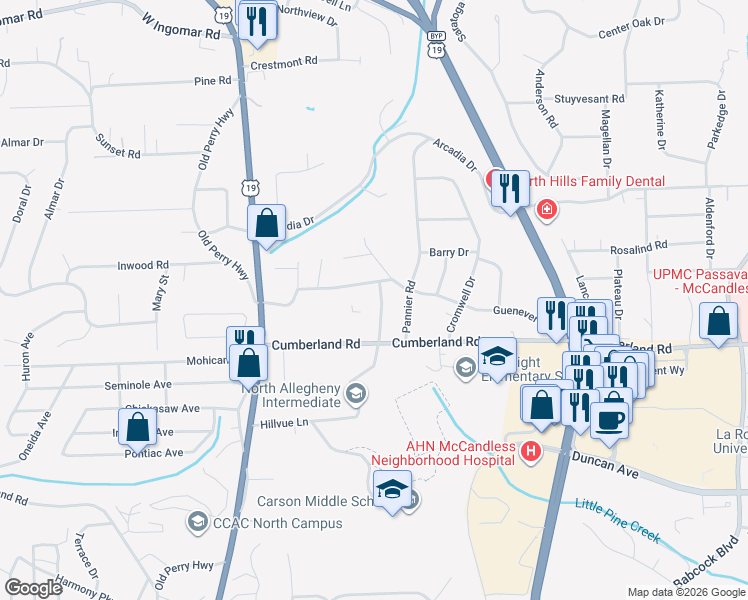 map of restaurants, bars, coffee shops, grocery stores, and more near 9149 Saginaw Drive in Pittsburgh