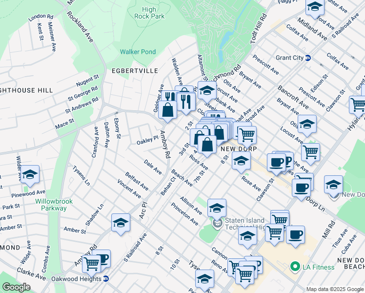 map of restaurants, bars, coffee shops, grocery stores, and more near 168 3rd Street in Staten Island