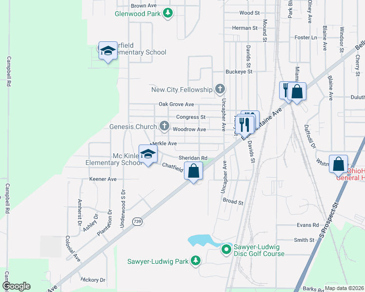map of restaurants, bars, coffee shops, grocery stores, and more near 881 Merkle Avenue in Marion