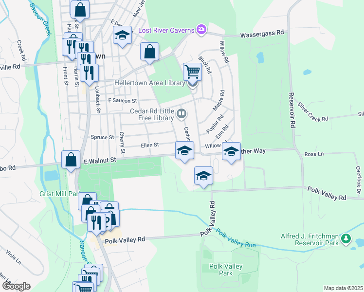 map of restaurants, bars, coffee shops, grocery stores, and more near 574 Ellen Street in Hellertown