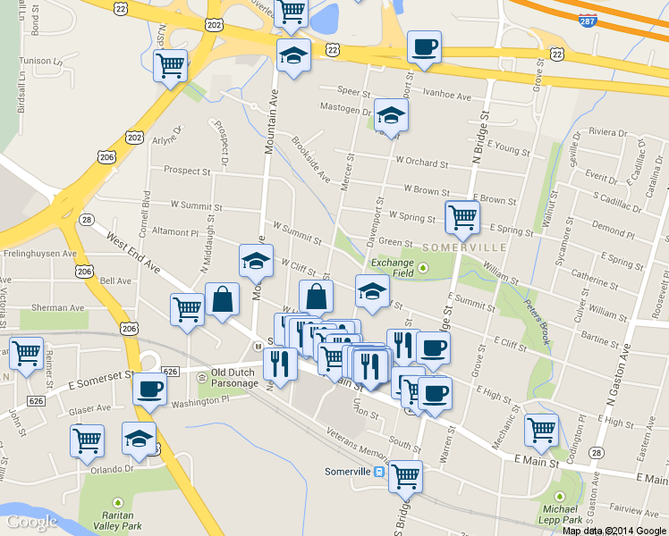 map of restaurants, bars, coffee shops, grocery stores, and more near 54 Mercer St in Somerville