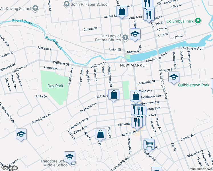 map of restaurants, bars, coffee shops, grocery stores, and more near 51 Vera Street in Piscataway