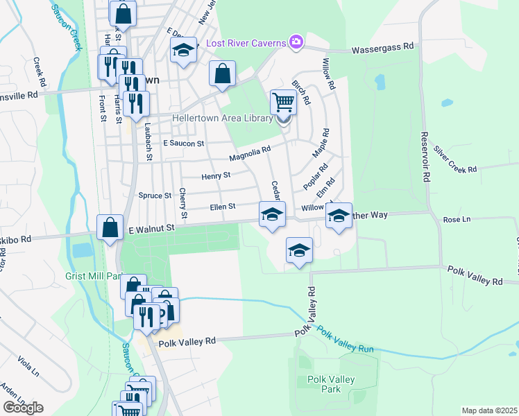 map of restaurants, bars, coffee shops, grocery stores, and more near 574 Ellen St in Hellertown