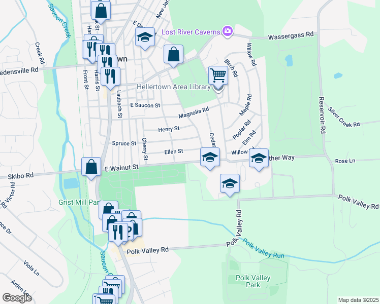map of restaurants, bars, coffee shops, grocery stores, and more near 542 Ellen Street in Hellertown