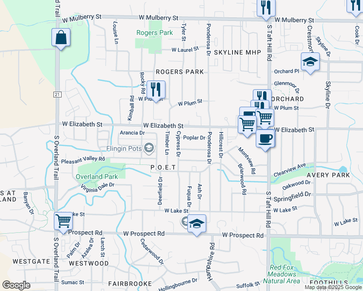 map of restaurants, bars, coffee shops, grocery stores, and more near 2436 Tamarac Drive in Fort Collins