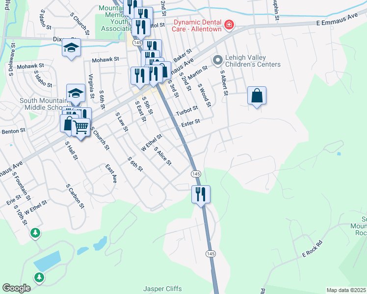 map of restaurants, bars, coffee shops, grocery stores, and more near 406 West Mountain Road in Allentown