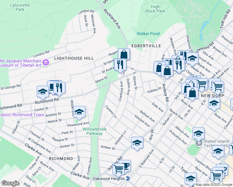 map of restaurants, bars, coffee shops, grocery stores, and more near 23 Joel Place in Staten Island