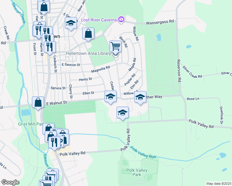 map of restaurants, bars, coffee shops, grocery stores, and more near 115 Cedar Rd in Hellertown