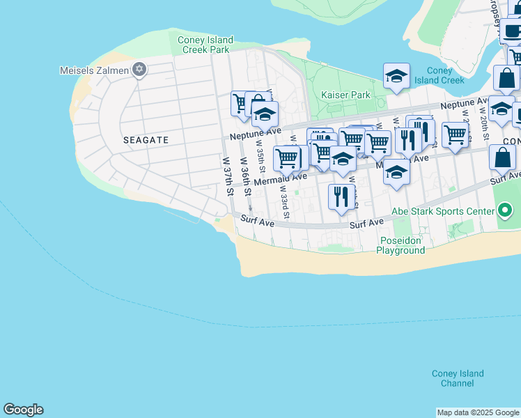 map of restaurants, bars, coffee shops, grocery stores, and more near 3531 Surf Avenue in Brooklyn