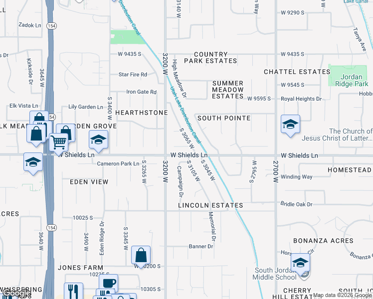 map of restaurants, bars, coffee shops, grocery stores, and more near 3107 West 9765 South in South Jordan