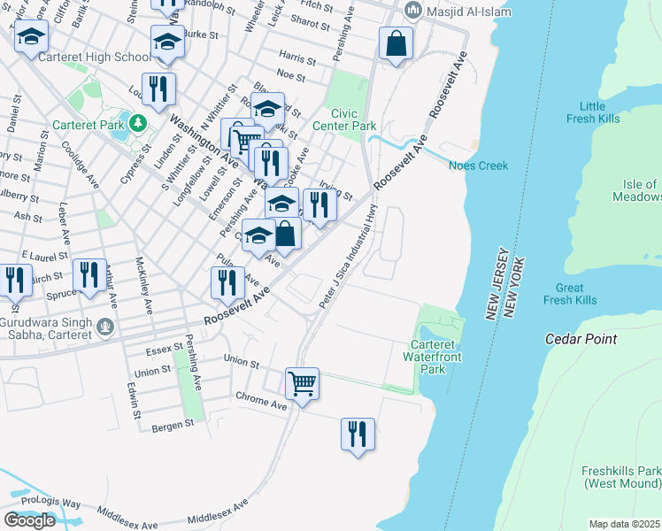 map of restaurants, bars, coffee shops, grocery stores, and more near 3000 Emily Lane in Carteret